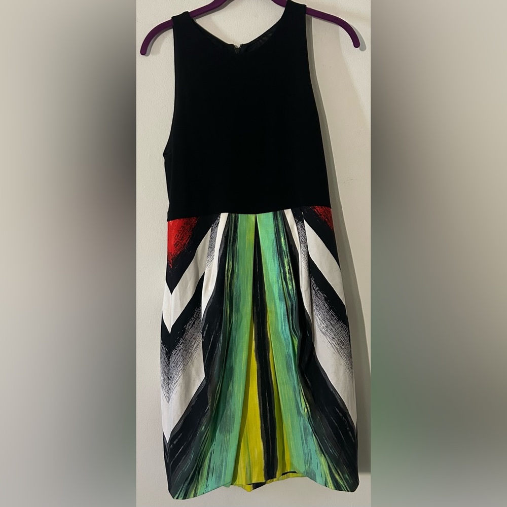 Alice + Olivia Black and Multicolor Painted Effect Dress